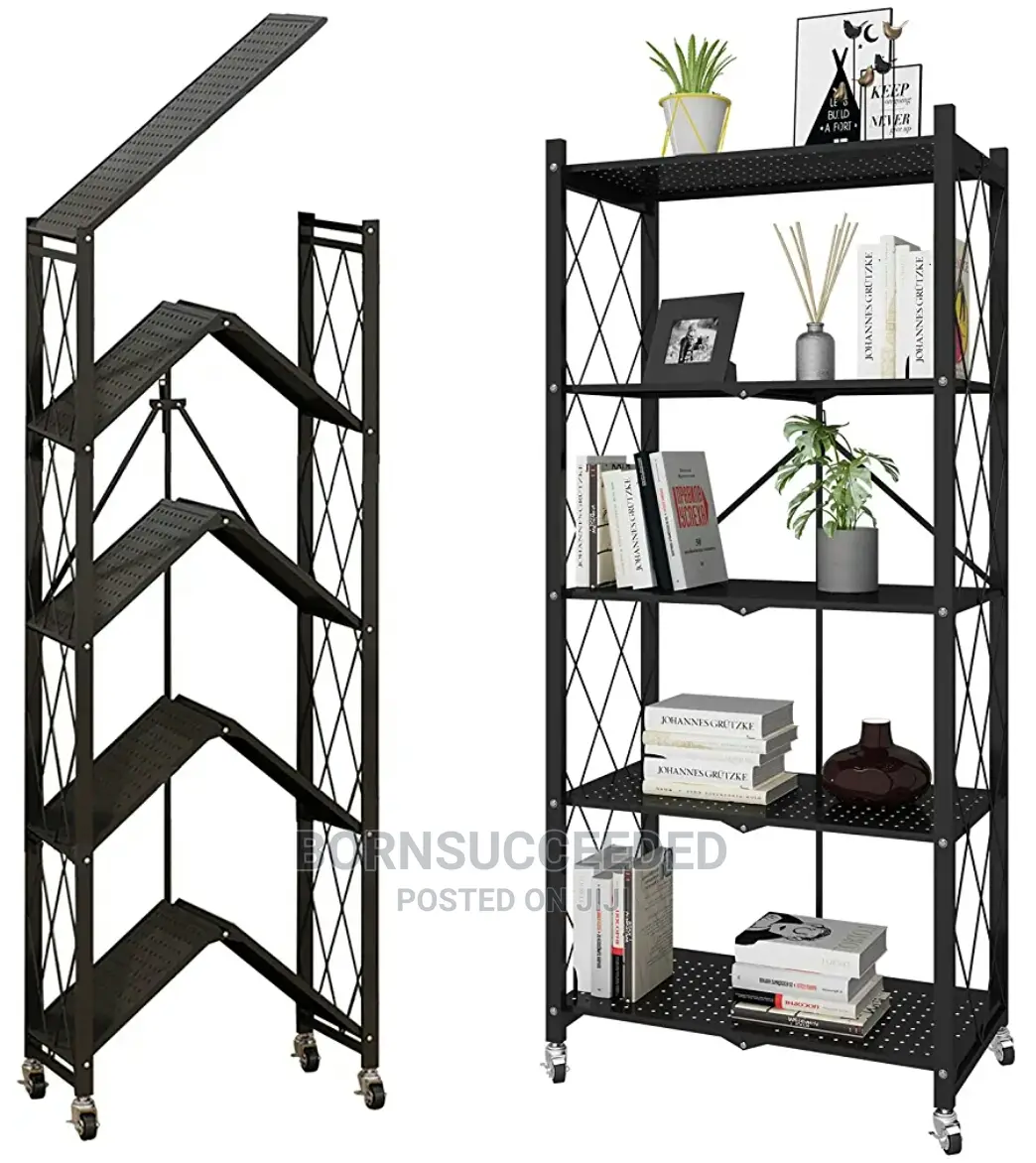 5 Tier Foldable No Assembly Storage Shelves With Wheels