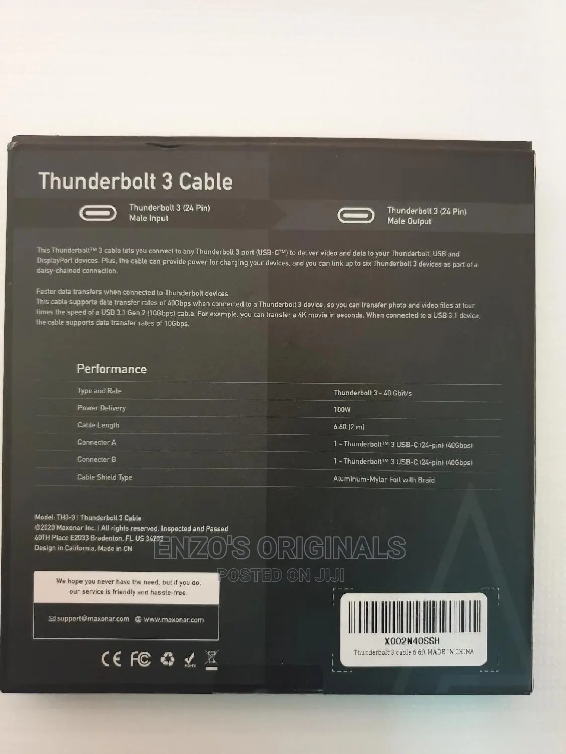 Thunderbolt Bolt 3 Pro Cable 40gbps 60hz 100watt Pd 2 Meters
