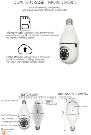 2mp PTZ Bulb Wi-Fi Camera Full Color V380 App