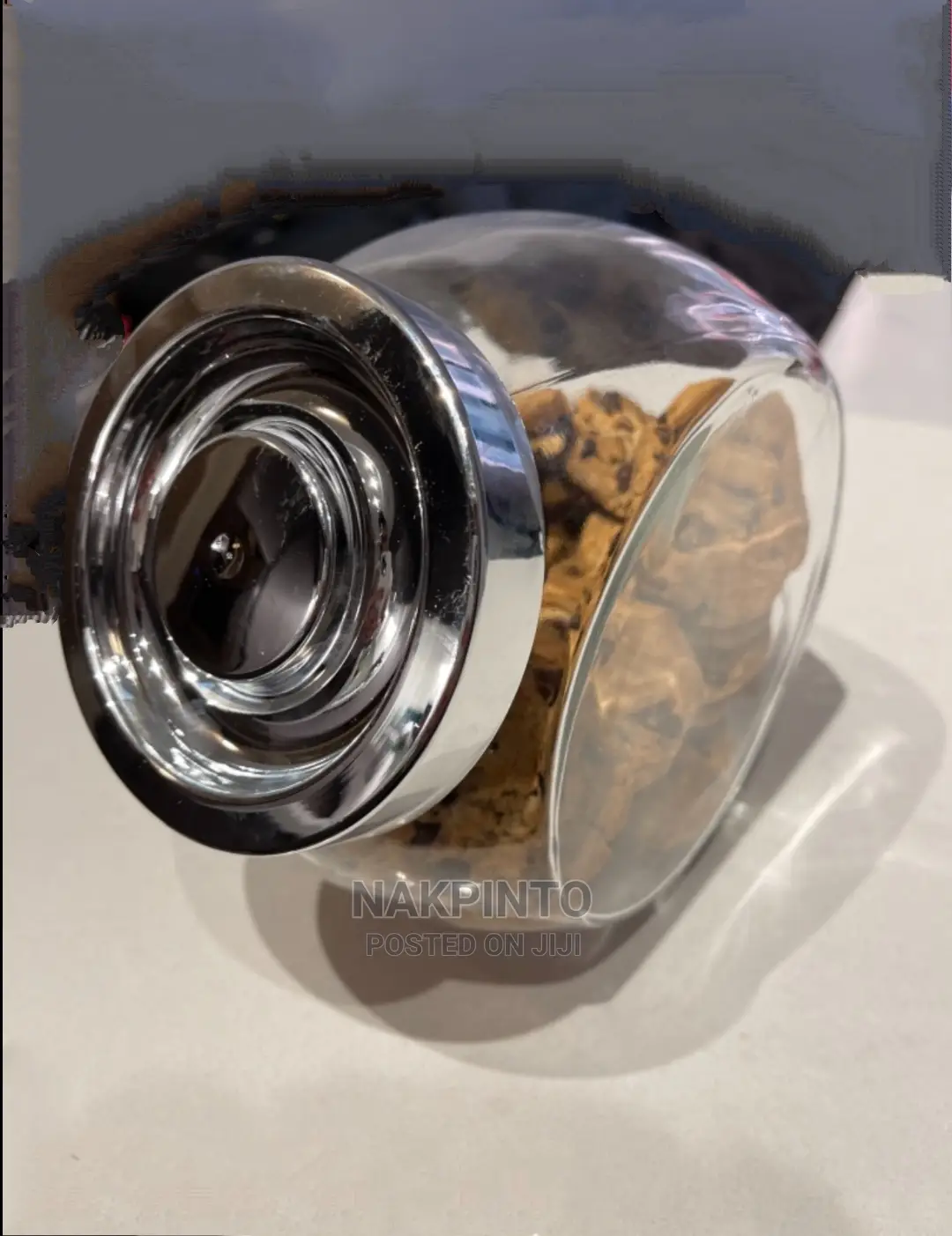 Glass Candy Jar. Glass Cookie Jar. Tilted Glass Storage Jar