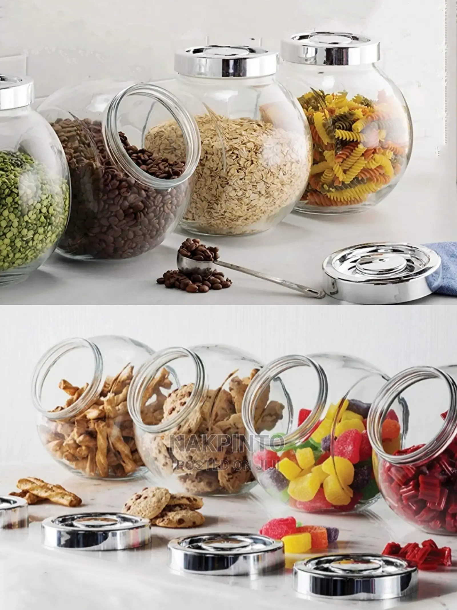 Glass Candy Jar. Glass Cookie Jar. Tilted Glass Storage Jar