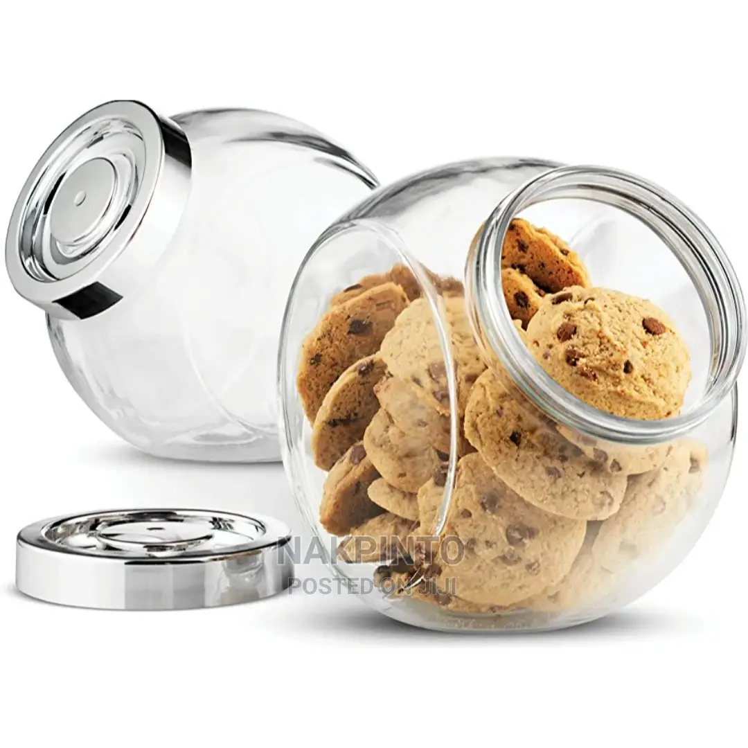 Glass Candy Jar. Glass Cookie Jar. Tilted Glass Storage Jar