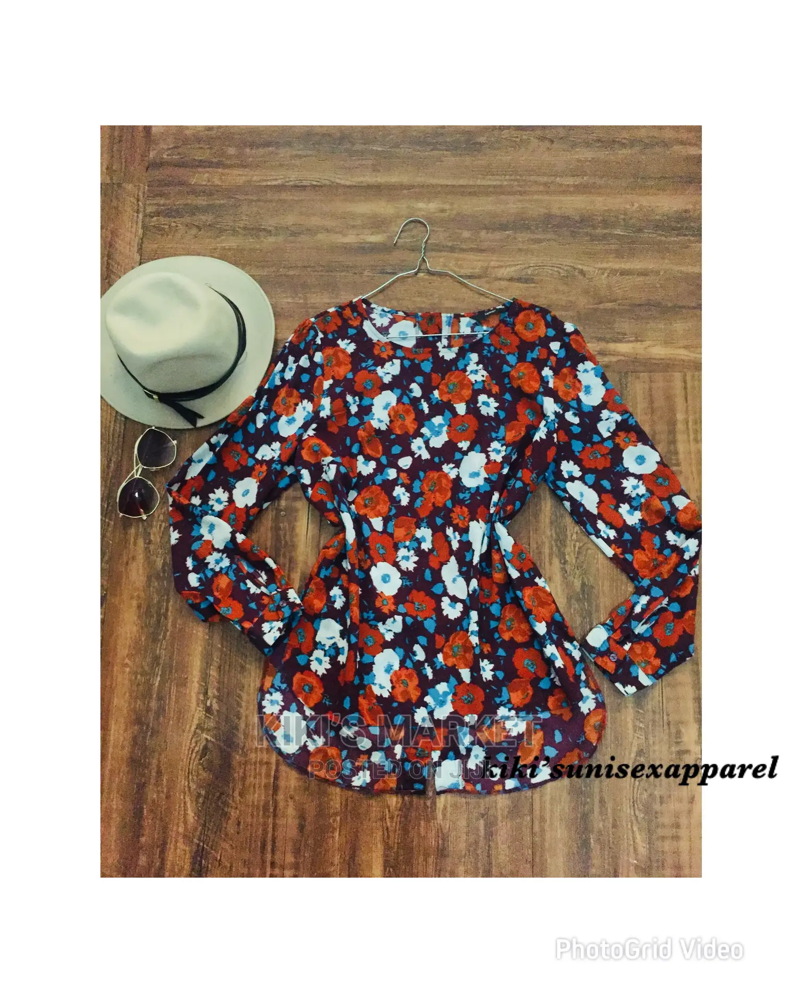 Multicolored Flower Long Sleeve Back Button Top