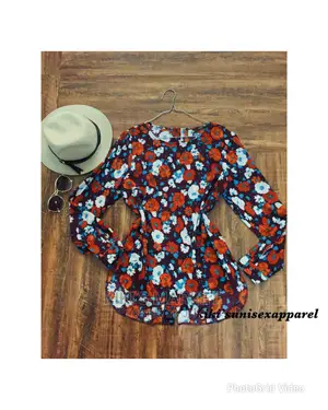 Multicolored Flower Long Sleeve Back Button Top