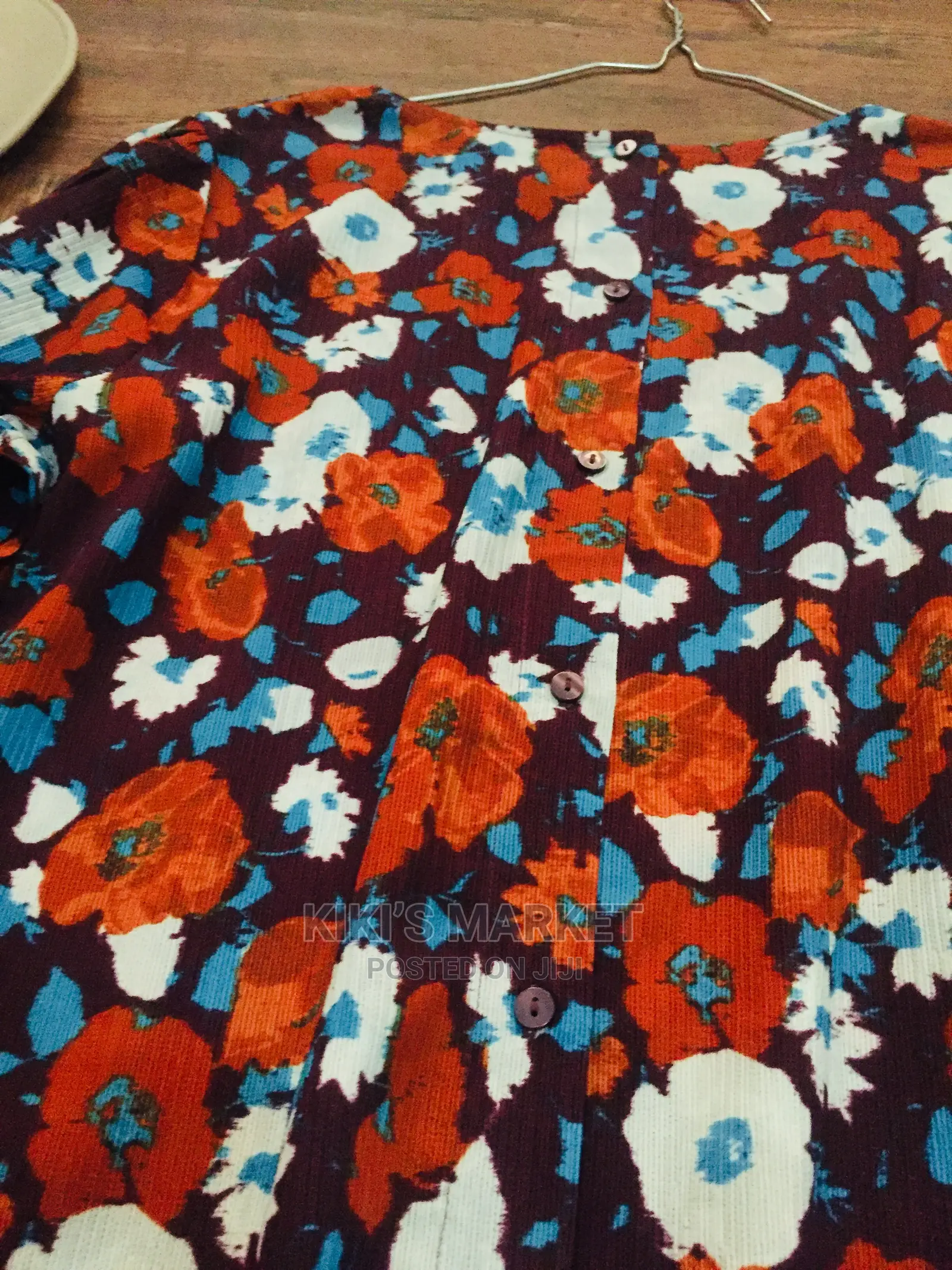 Multicolored Flower Long Sleeve Back Button Top