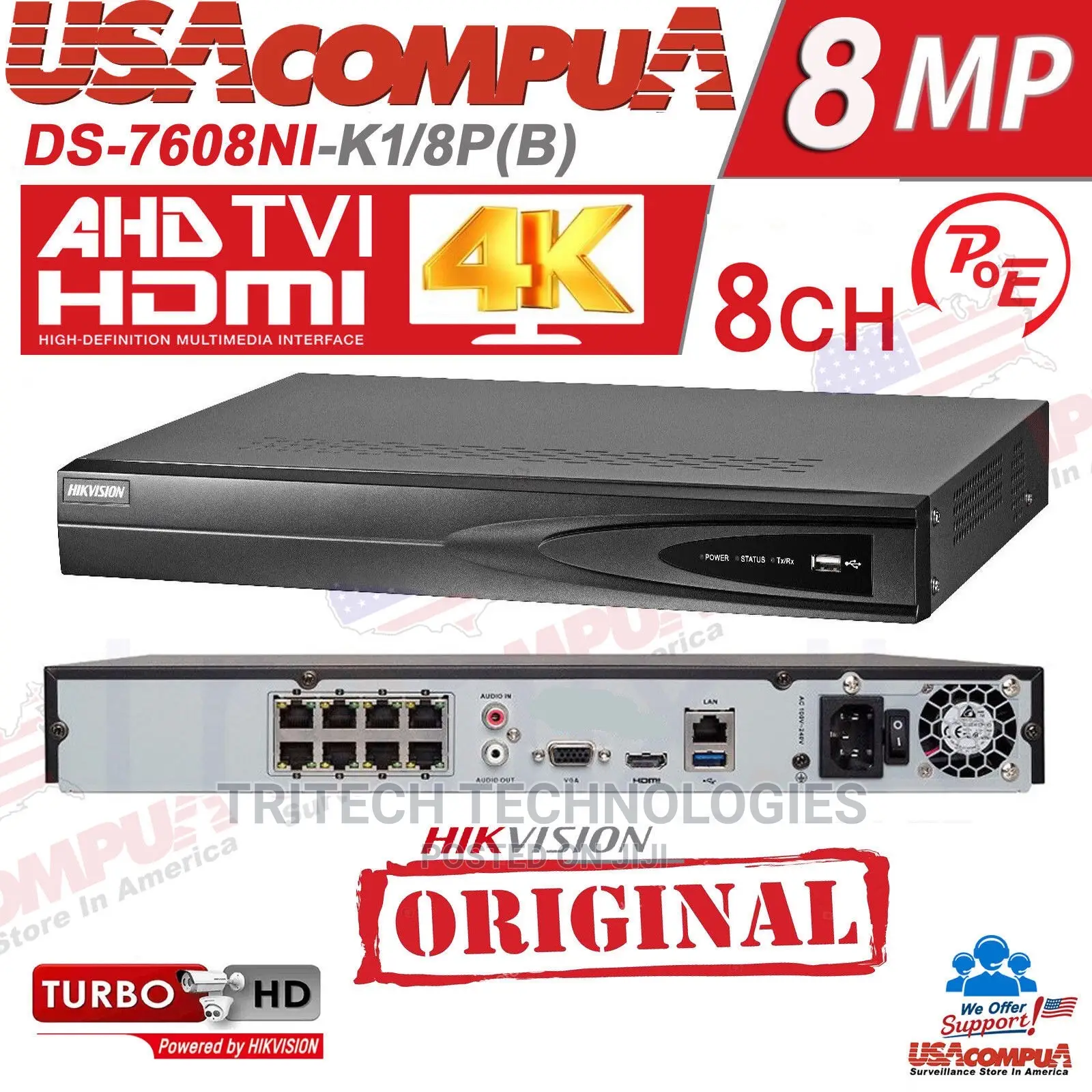 NVR 8ch Poe 8mp Ds-7608n1-/8p (B)