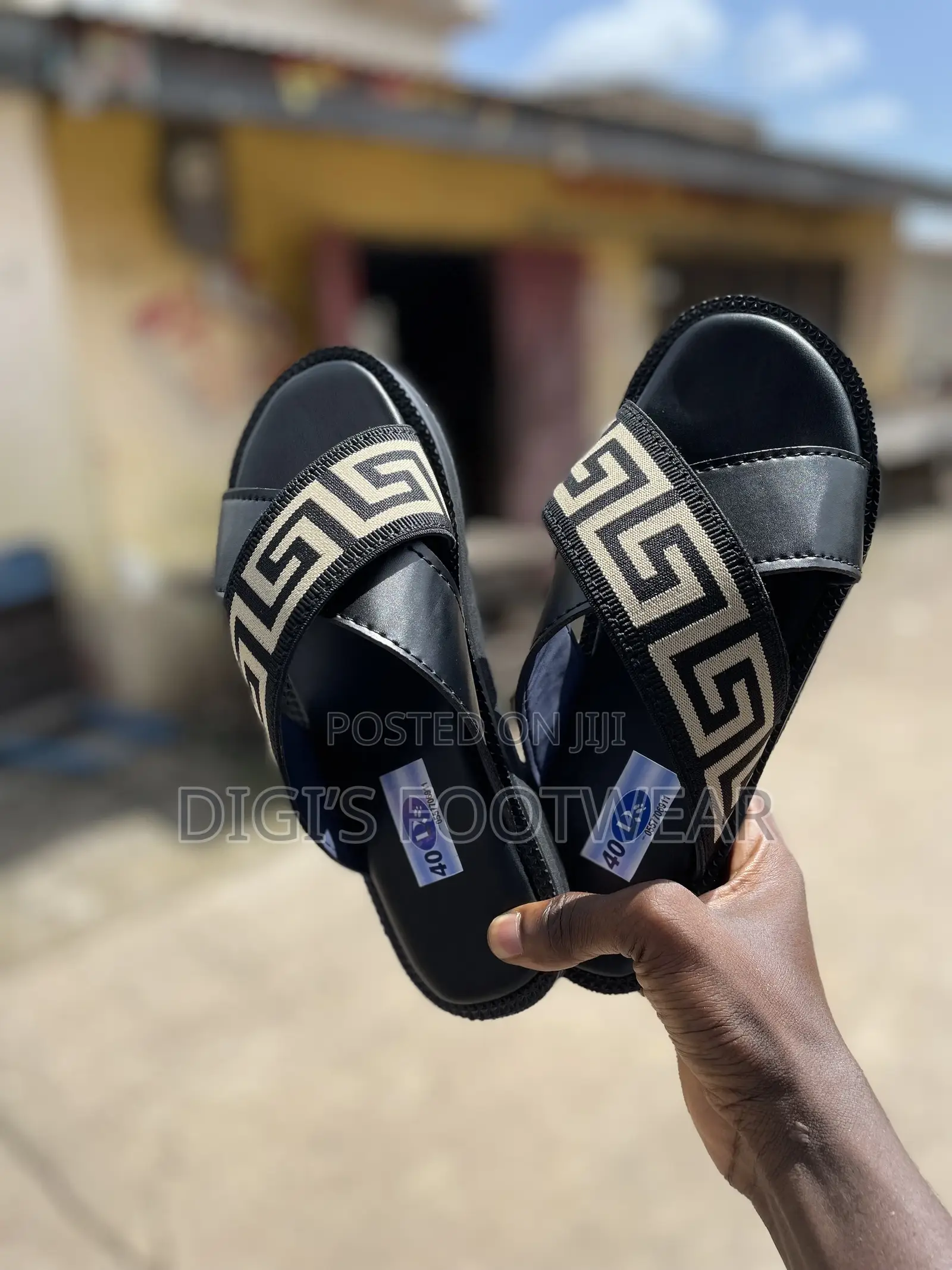 Half Black Leather Half Versace Crossed Slippers