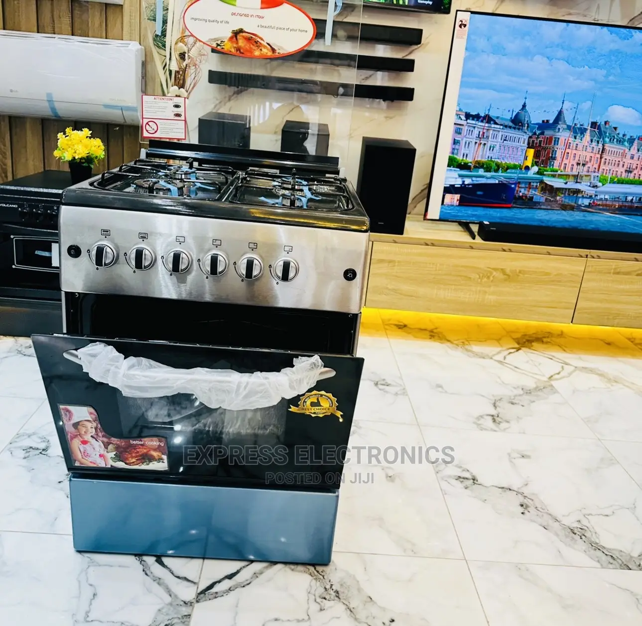 60/60 Ferre Sliver 4burner Gas Cooker Oven Grill Rotisserie