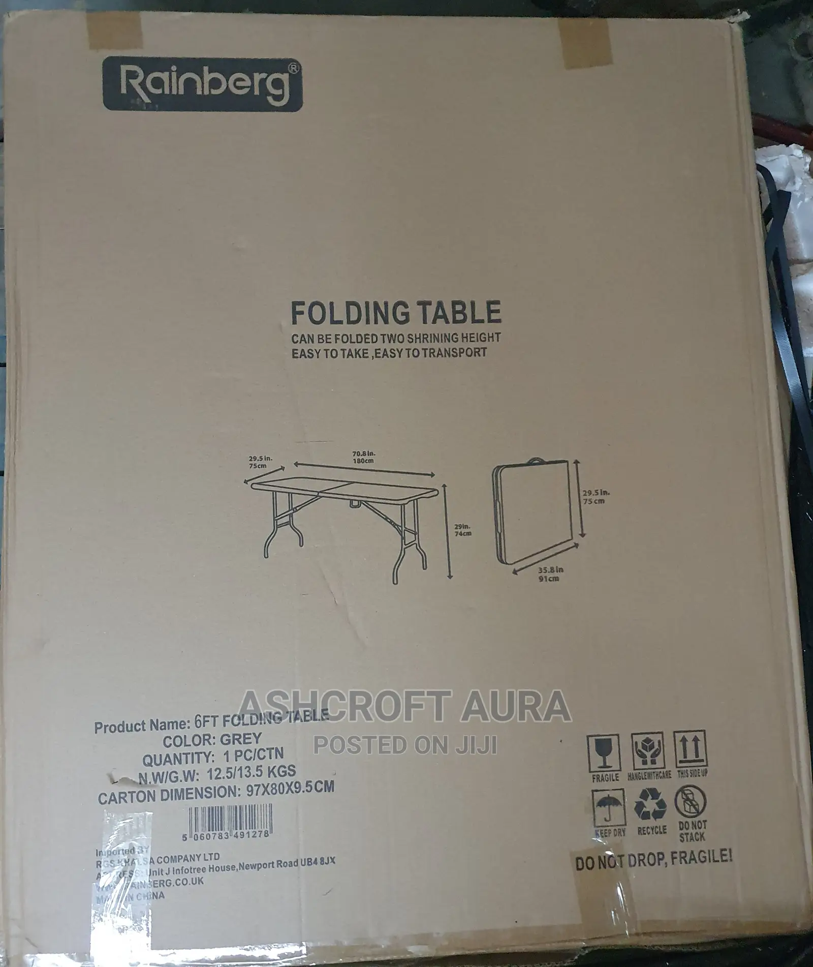 6ft Garden Folding Table - Grey