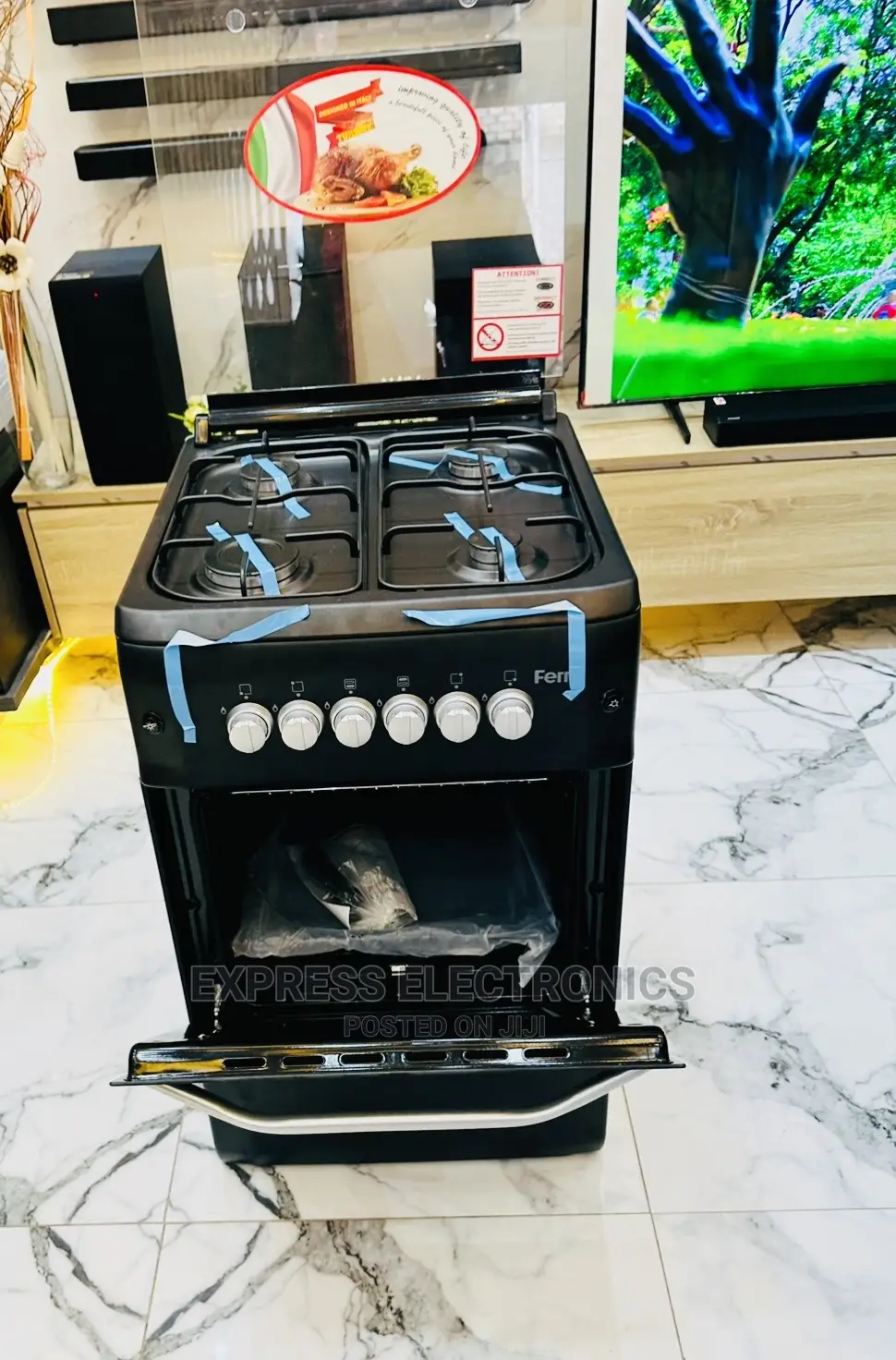 Free Standing Cooker Black 50/55 Gas 4burner Ferre Oven