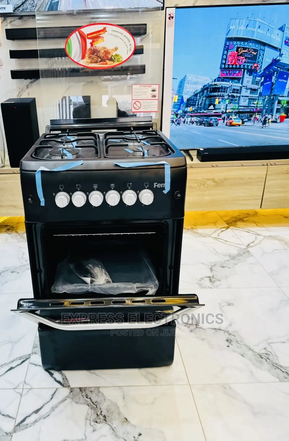 60/60 Gas Cooker Black Smart 4burner Oven Rotisserie