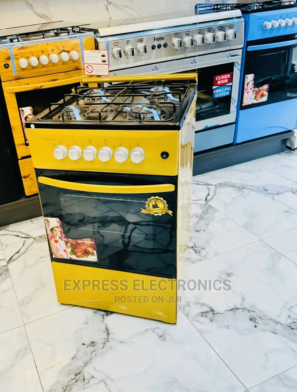 Golden Color Volcano 4burner Gas Cooker Oven Inbuilt Lamp