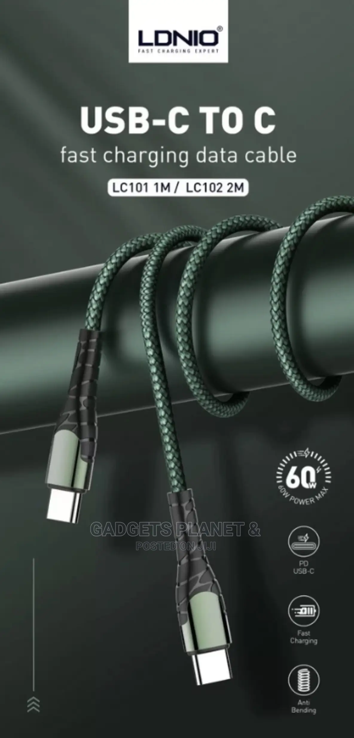 LDNIO 65W Fast Charging Sync Data Cable 1M USB-C to C