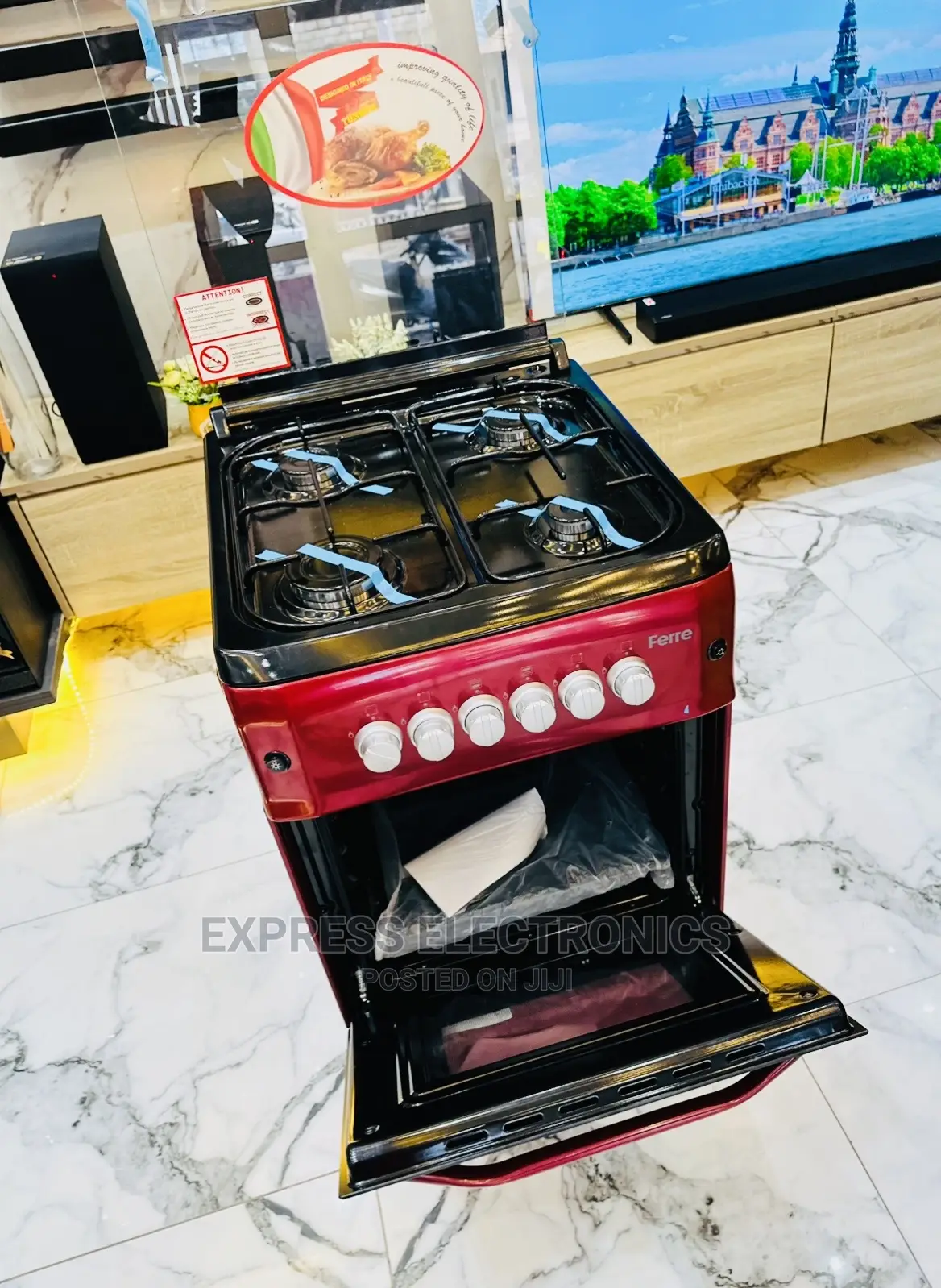+A Warranty on Ferre 50/55 Gas Cooker Red Oven Grill 4b