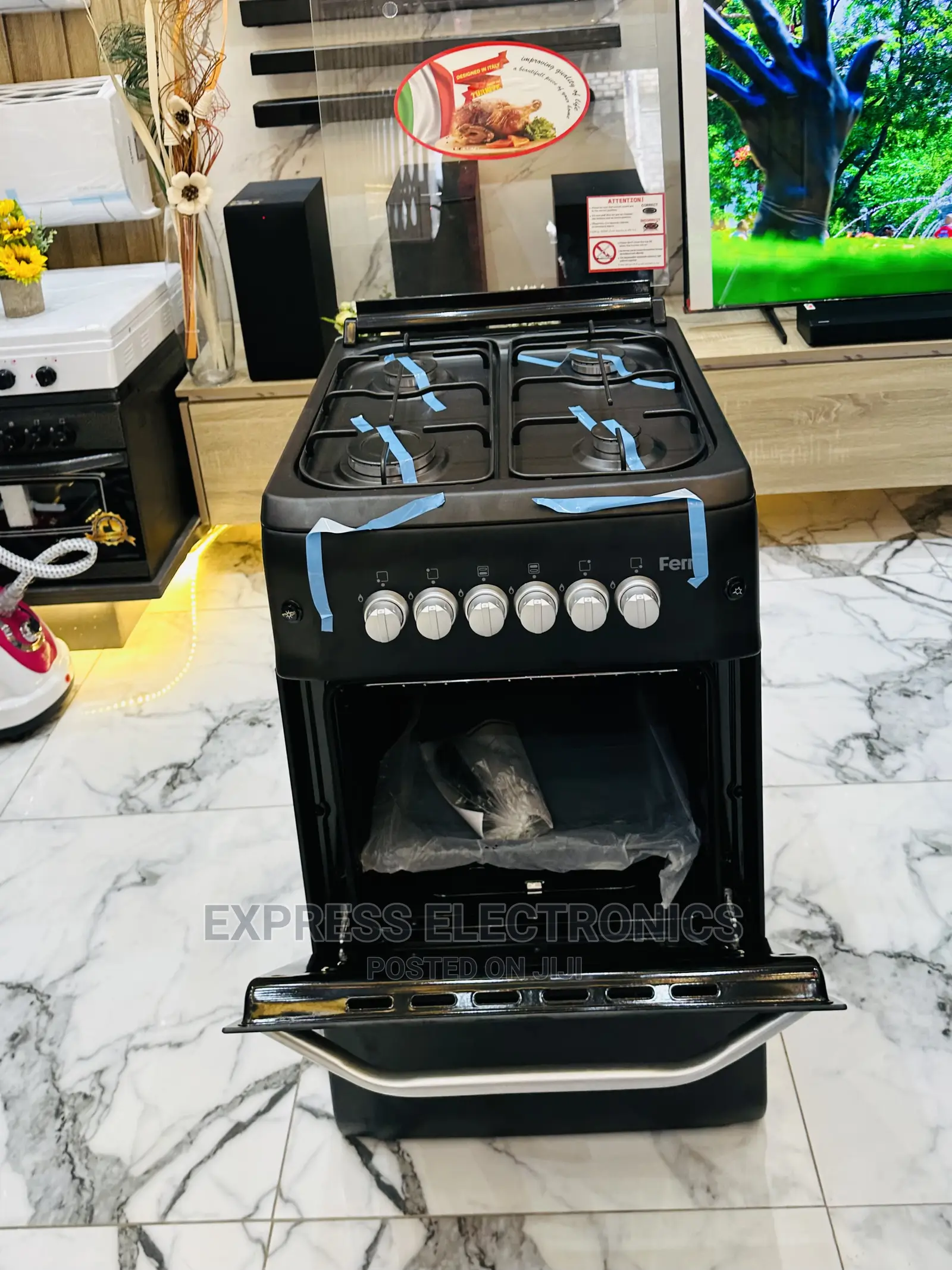 Black Smart Ferre 50/55 Gas Cooker Oven Grill 4burner