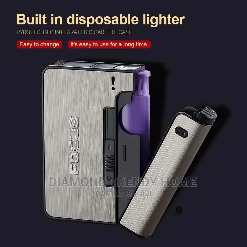 Automatic Metal Cigarette Case Holder With Lighter Holder.