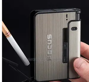 Automatic Metal Cigarette Case Holder With Lighter Holder.