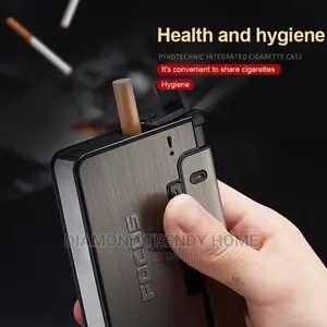 Automatic Metal Cigarette Case Holder With Lighter Holder.