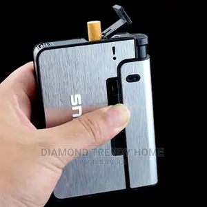 Automatic Metal Cigarette Case Holder With Lighter Holder.