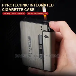Automatic Metal Cigarette Case Holder With Lighter Holder.