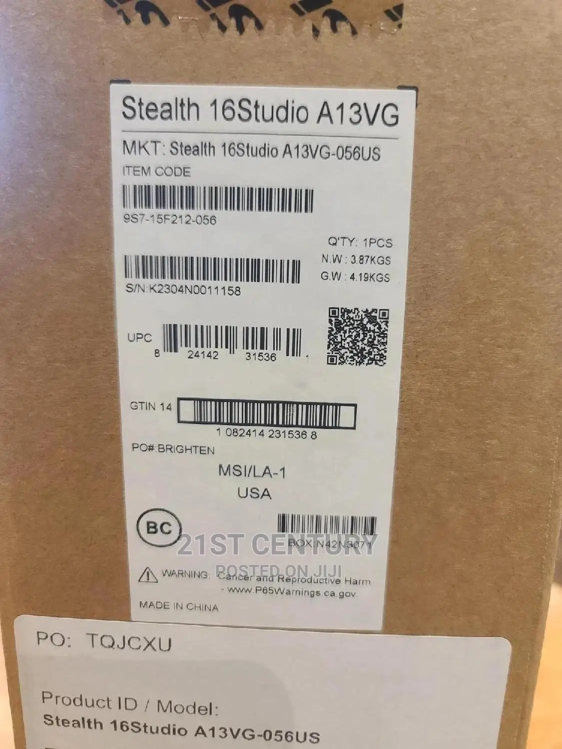 New Laptop MSI Stealth 17 Studio A13V 32GB Intel Core i7 SSD 1T