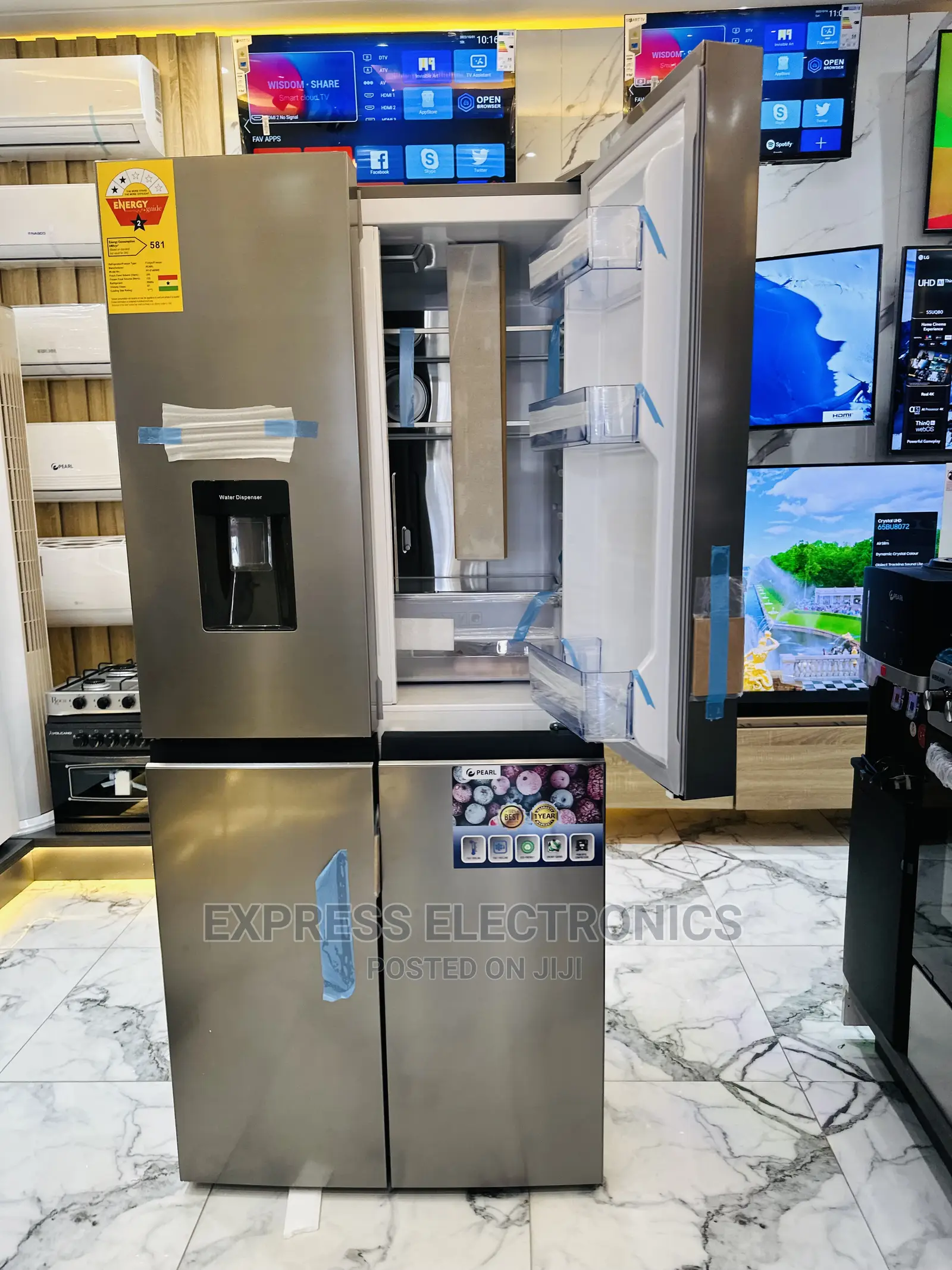 Deep Freezing Pearl Fridge 614IXWD. Side by Side Fridge
