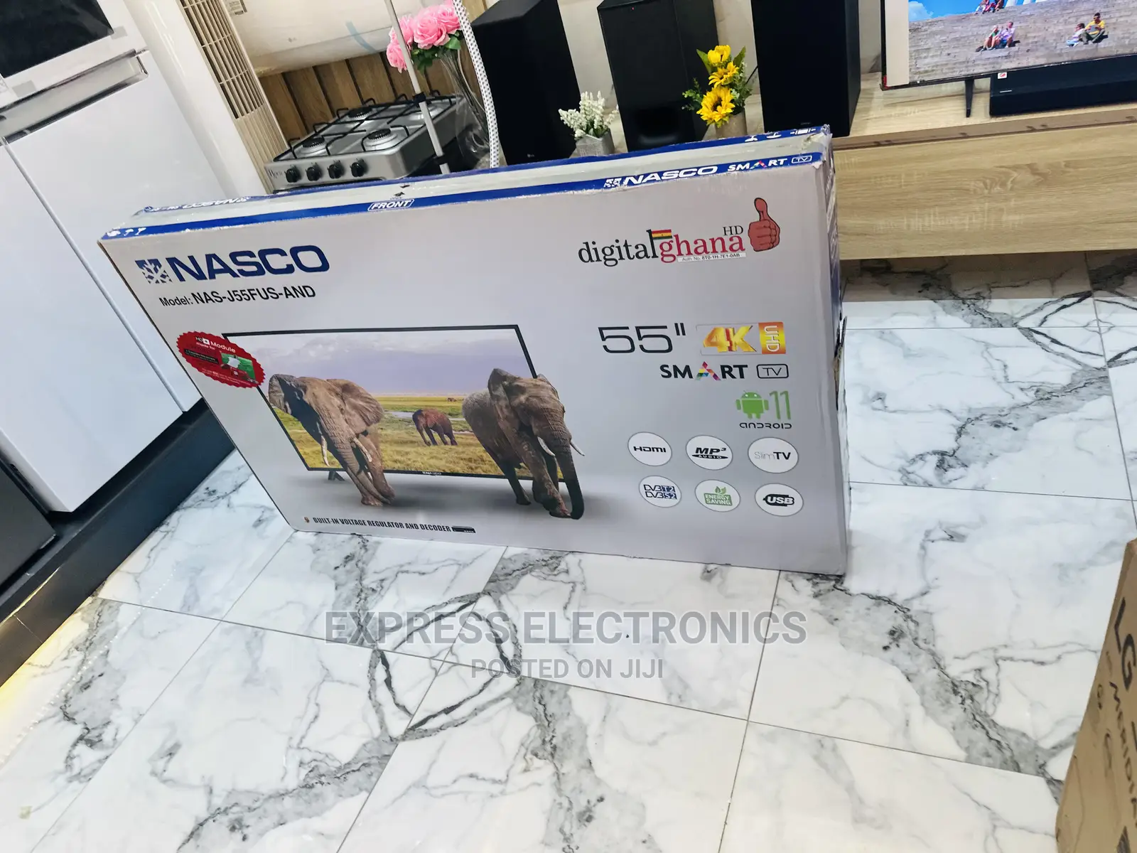 Glossy Black Slim Nasco UHD Smart 55” Tv