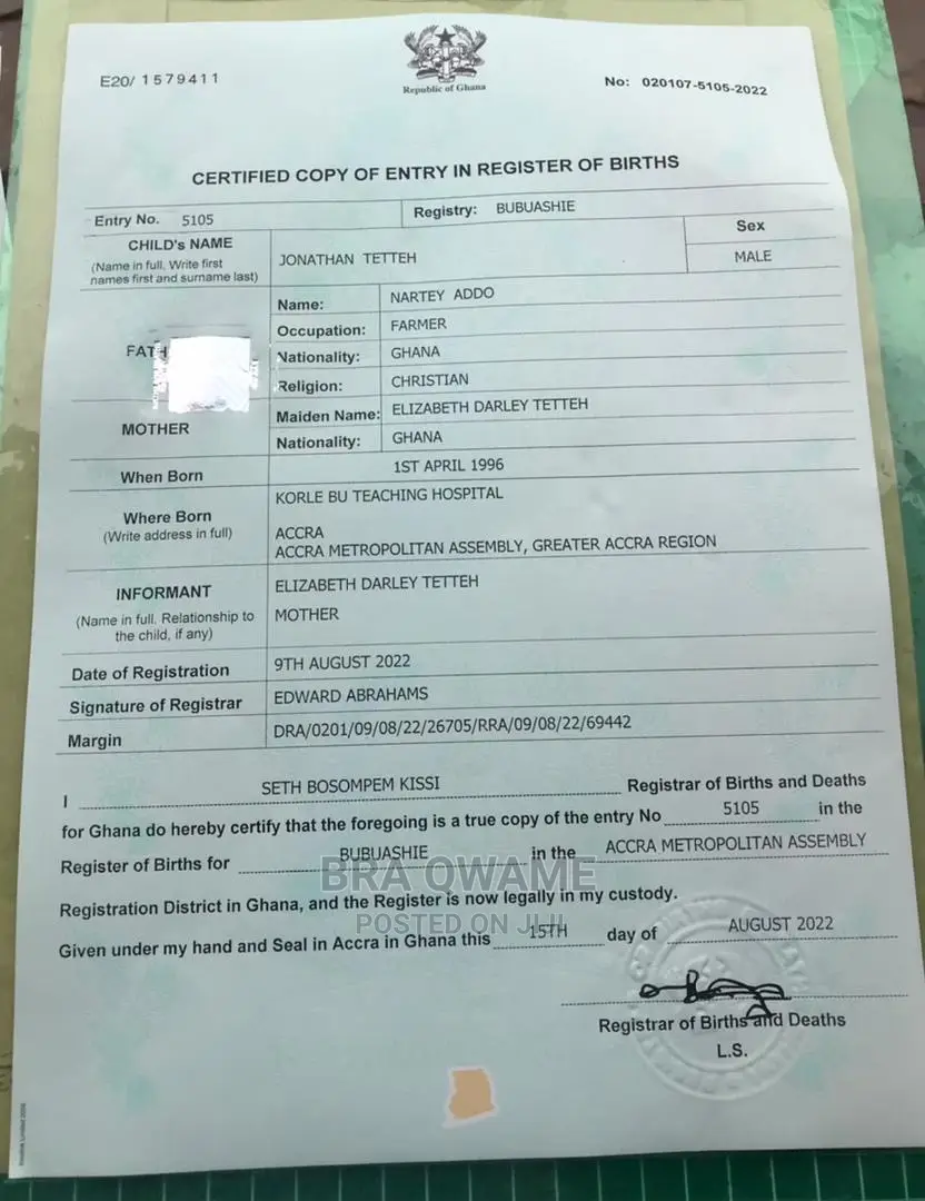 Birth Certificate Registration in Accra Metropolitan - Other Services ...