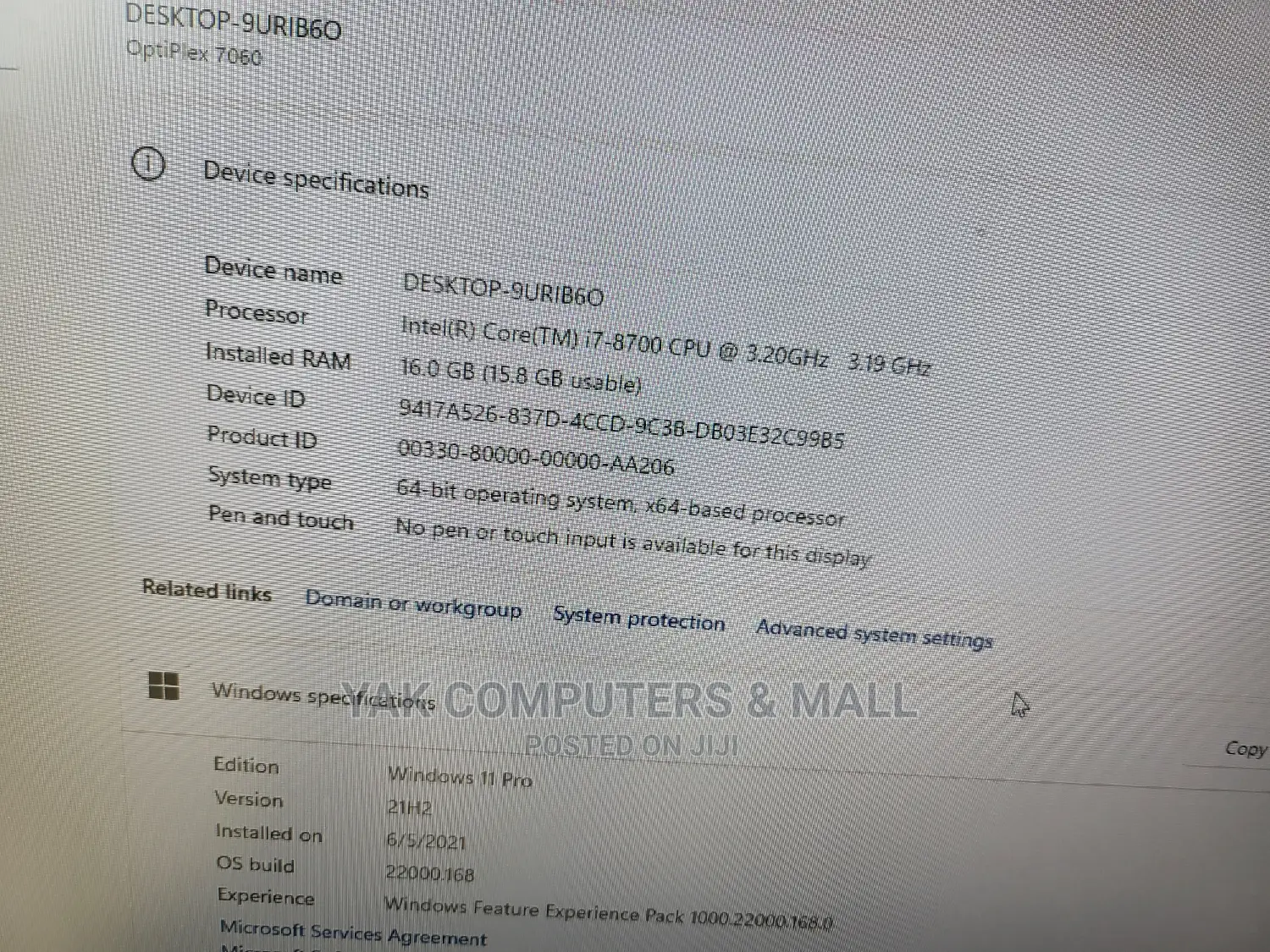Desktop Computer Dell OptiPlex 3060 16GB Intel Core I7 HDD 1T