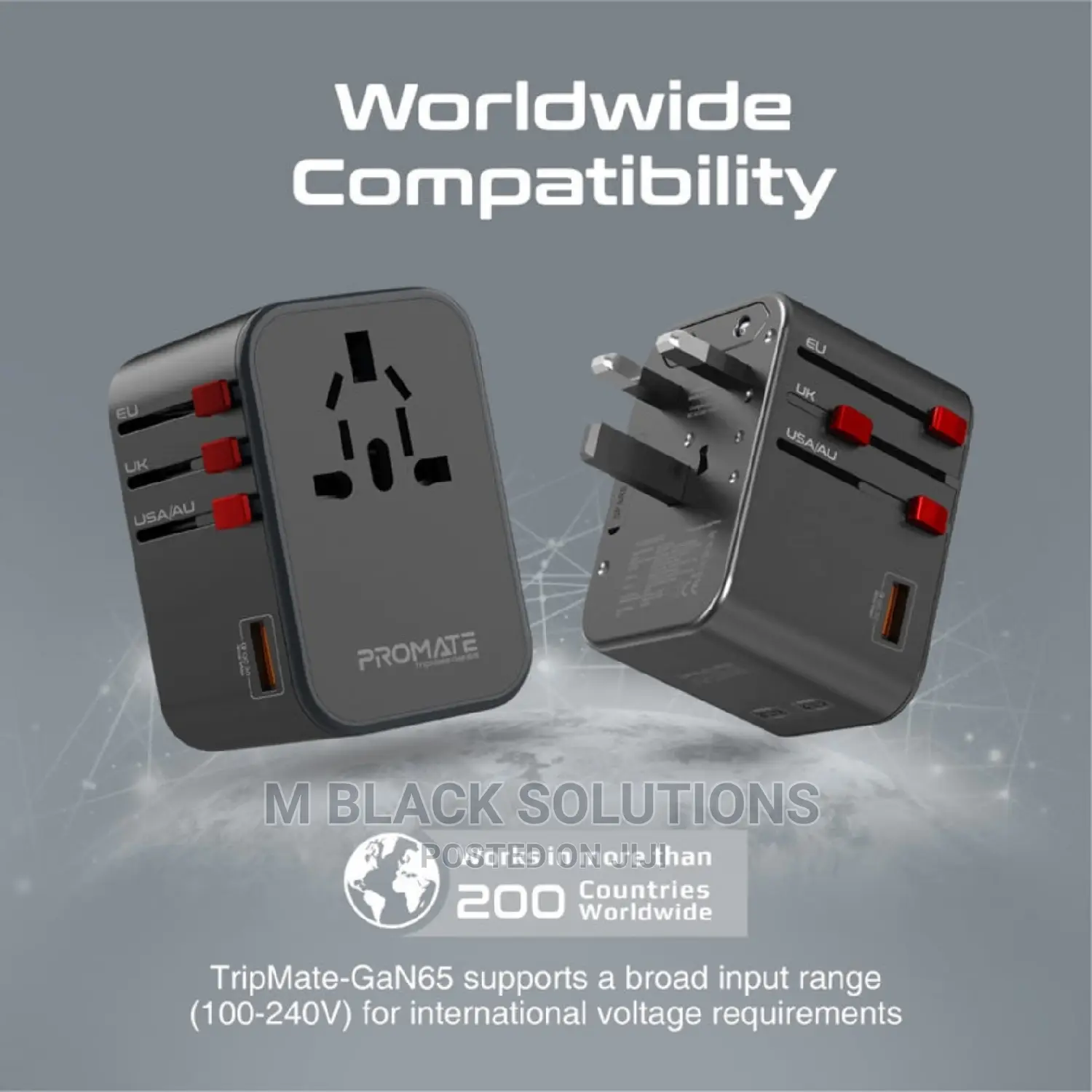 Promate 65W Universal Travel Adapter 20W Delivery