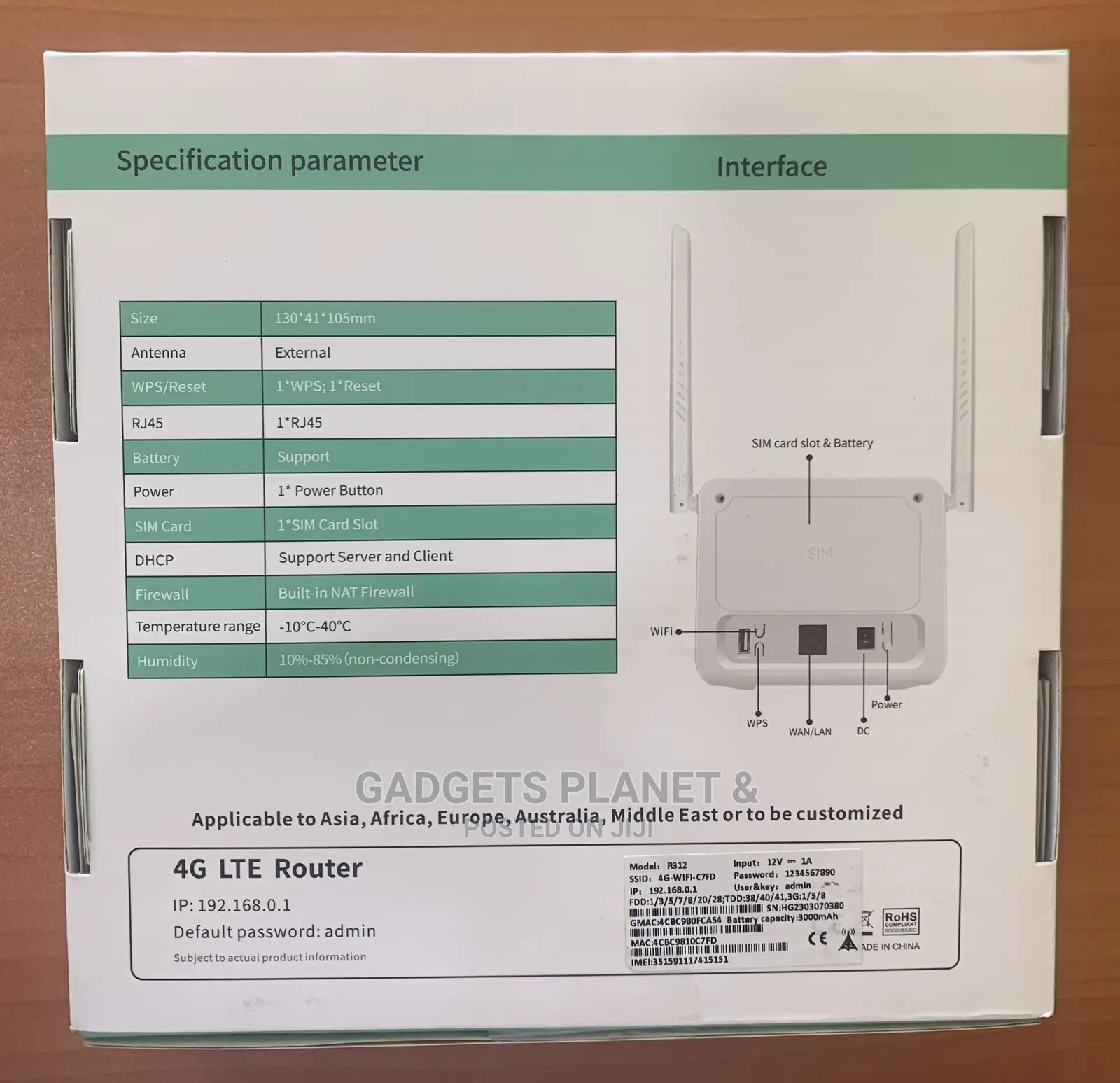 CPE 4G / 5G Universal Rechargeable Indoor Wireless Router