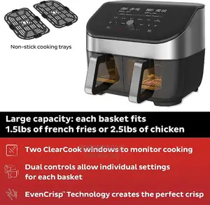 Instant Vortex Black 8-in-1 Dual Basket Air Fryer - 7.6L