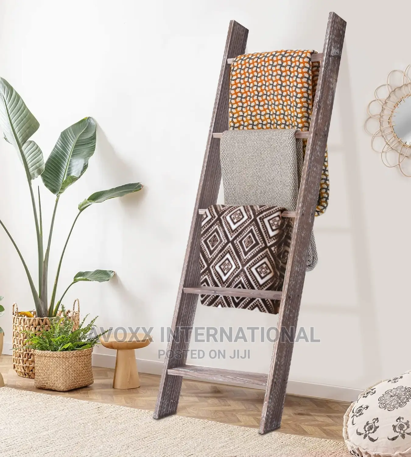 RHF 48" Blanket Ladder Rustic,Ladder Shelf,Leaning Shelf