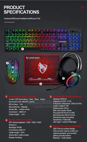 T-Wolf 4in1 Gaming Combo (Keyboard, Mouse Pad, Headset