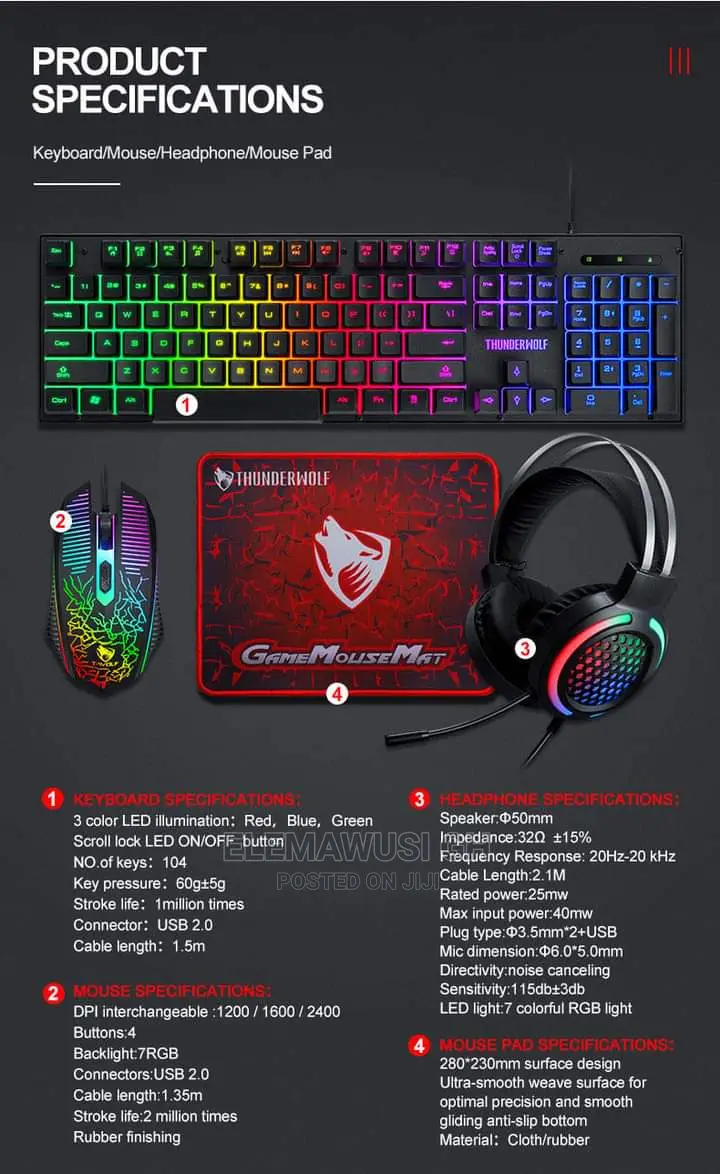 T-Wolf 4in1 Gaming Combo (Keyboard, Mouse Pad, Headset