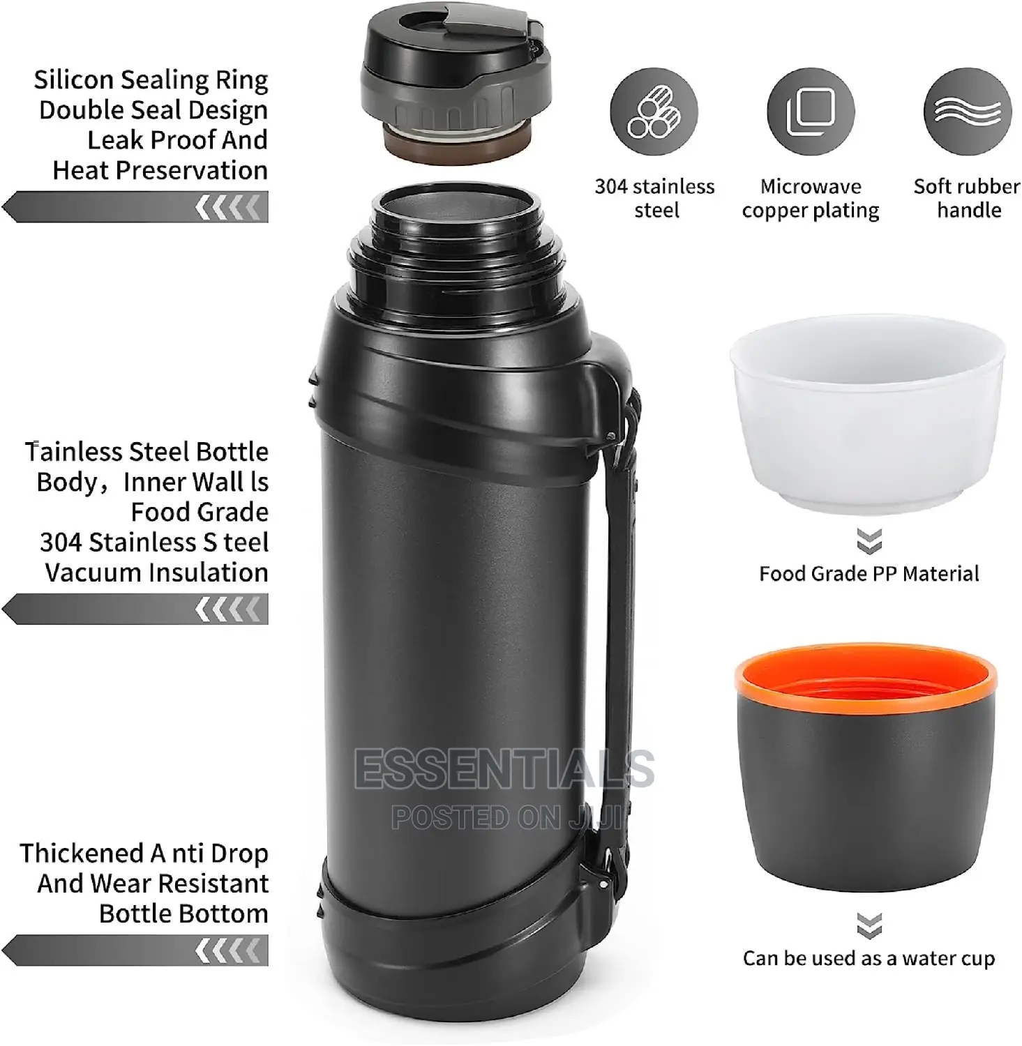 Insulated Water Jug Classic Vacuum Bottle With Plastic Cup