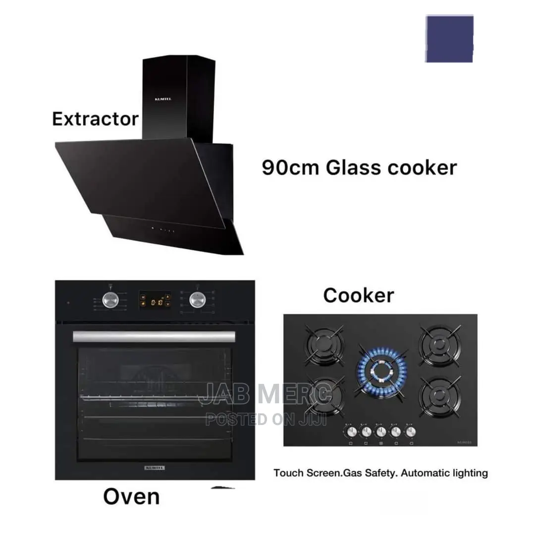 90cm Extractor 90cm Hob 60cm Oven and 5 Burners Black New
