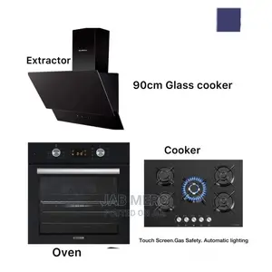 90cm Extractor 90cm Hob 60cm Oven and 5 Burners Black New