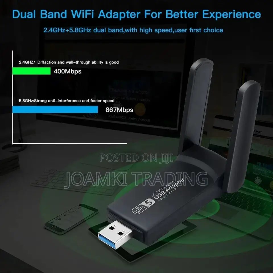 1300 MPS Usb 3.0 Wifi Adapter Bluetooth D-Band Network Card