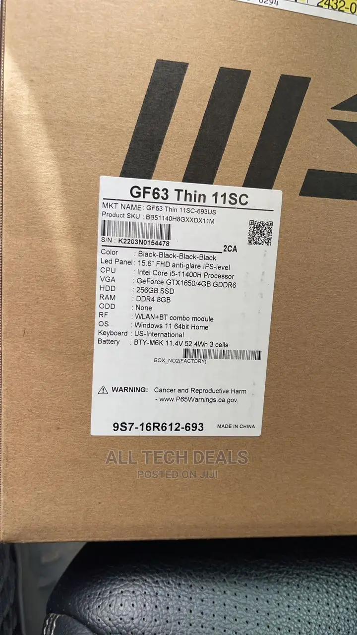 New Laptop MSI GF63 8GB Intel Core I5 SSD 512GB