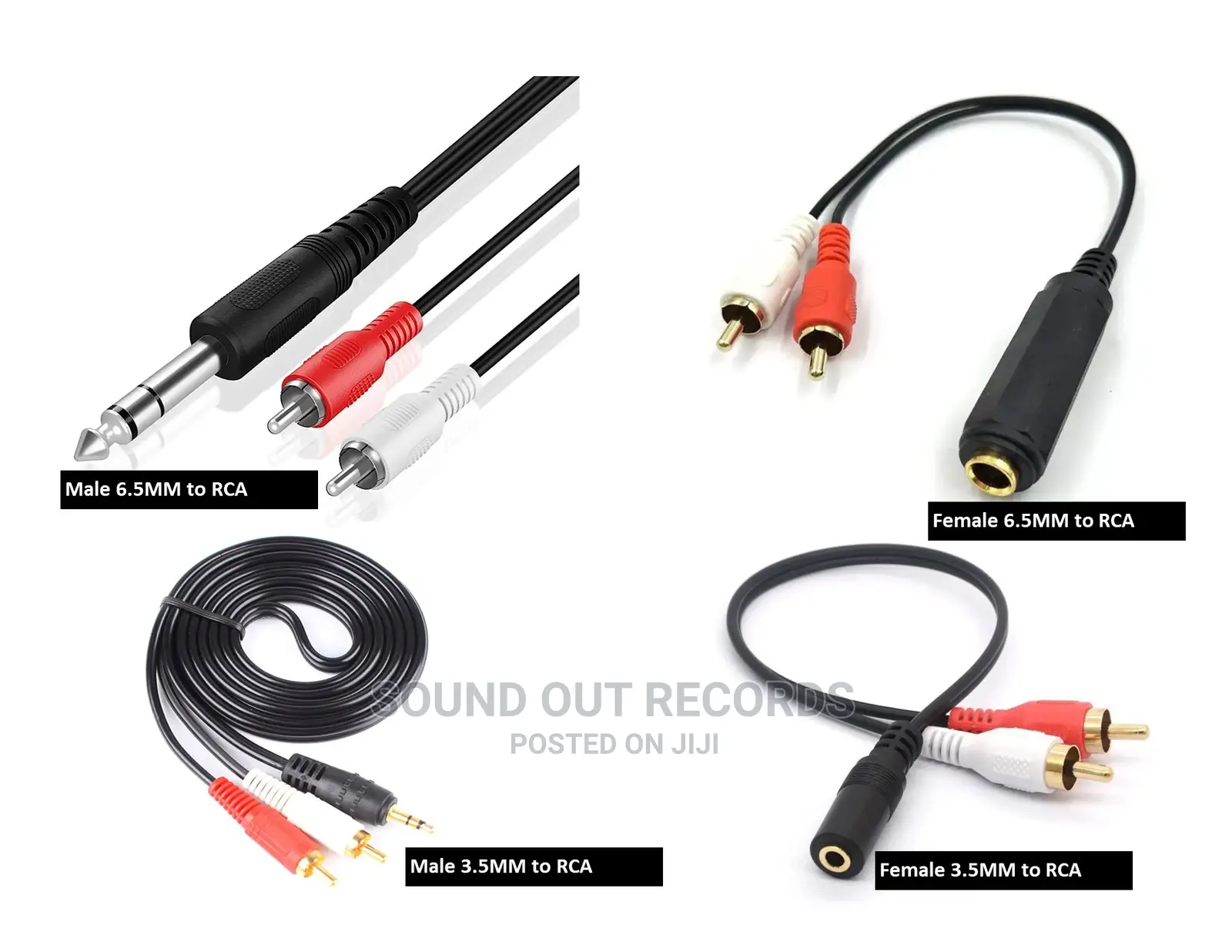 Dual Rca (Red and White) to Male/Female 6.5mm/3.5mm Cables