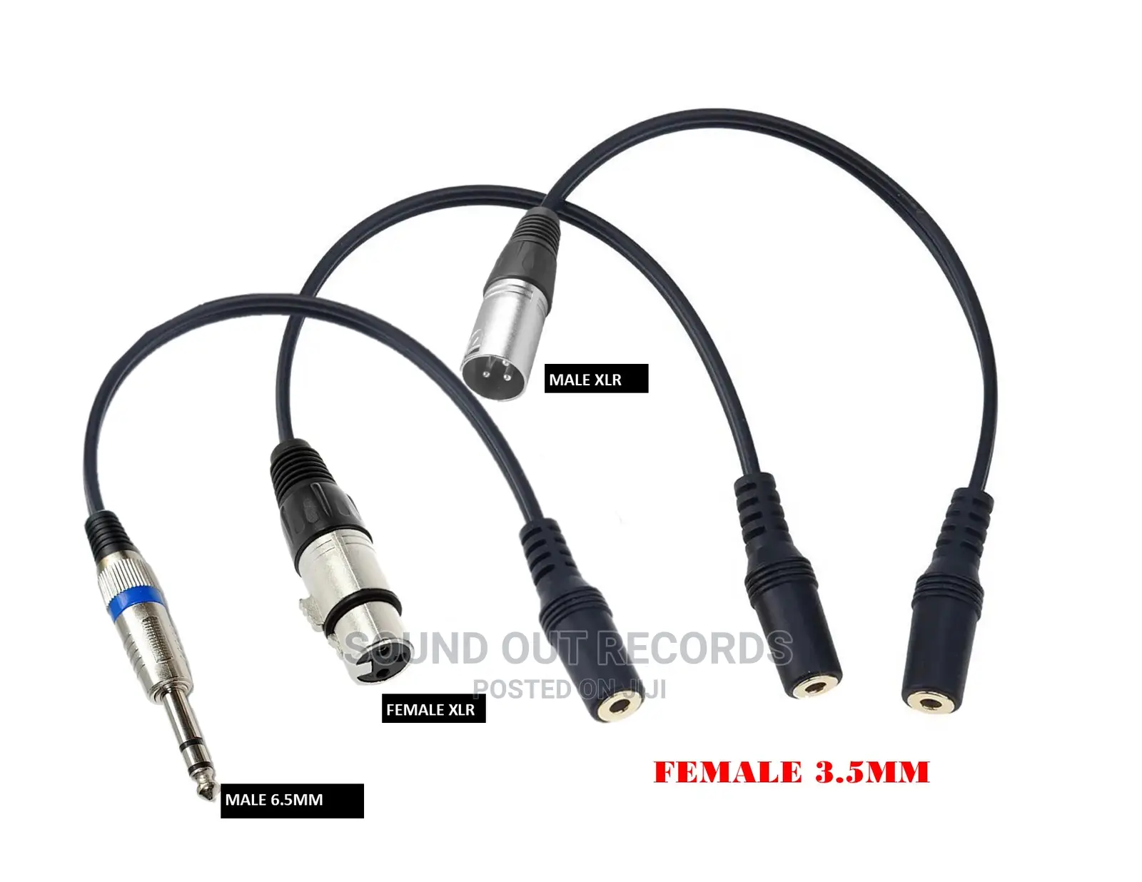 Female 3.5mm to Male/Female XLR/Male 6.5mm Cable Adapter