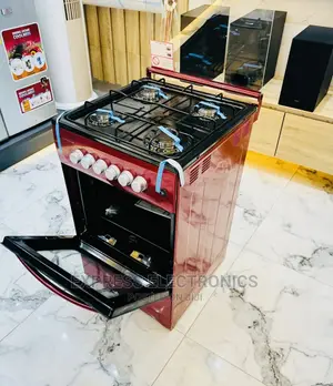 Red Color Gas Cooker Oven With Knobs 4burner Volcano