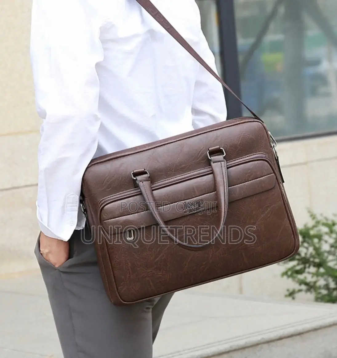 Jeep Black Leather Laptop/File Bag