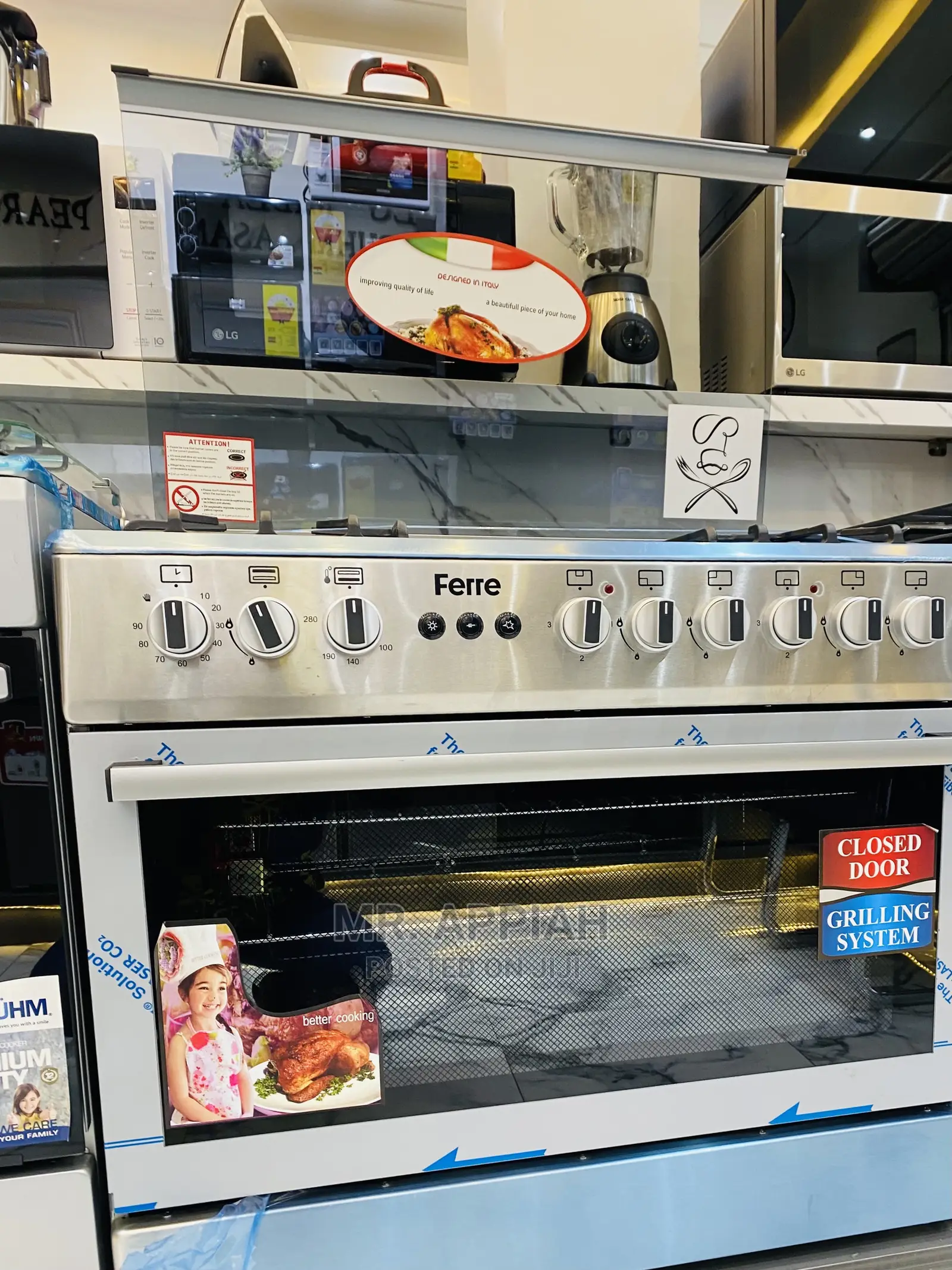 Free Standing Ferre 60x90cm 2 Electric Plate + 2 Gas Plate.