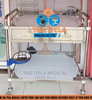 Medicine Trolley (2 Steps Stainless With Drawer)