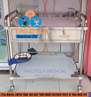 Medicine Trolley (2 Steps Stainless With Drawer)