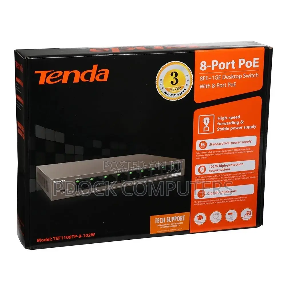 Tenda TEG1109P-8-102W Gigabit POE Ethernet Network Switch