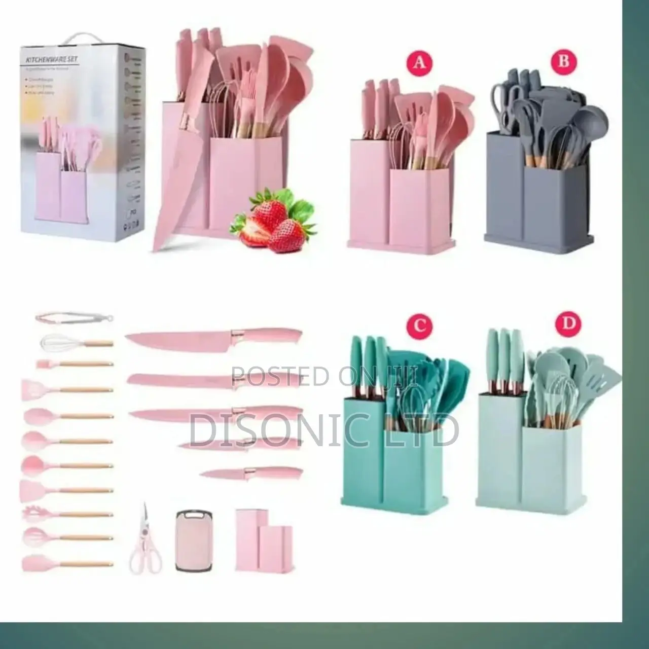19 Pieces Silicone Laddles Set With Chopping Board