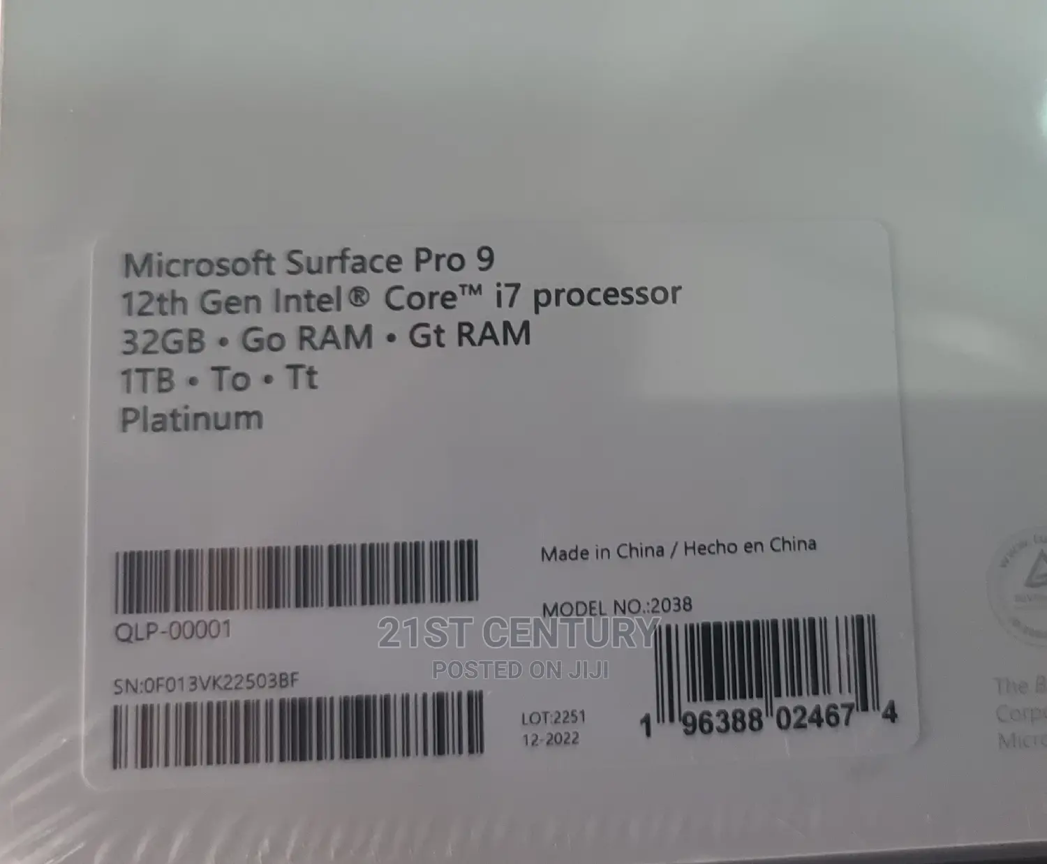 New Laptop Microsoft Surface Pro 9 32GB Intel Core I7 SSD 1T